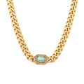 18K gold plated Cuban link necklace featuring a rectangular light blue gemstone pendant - Cuban Link Embellished (N2846-B0281) / Necklace-Lake Blue