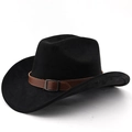 Klassischer schwarzer Western-Cowboyhut mit braunem Lederband und Silberschnalle - M (56-58cm) / Schwarz