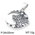 Celtic wolf head moon pendant in silver steel with 34x32mm dimensions and stars - Moon Star Wolf Head Pendant (KP116670-MZOZ)