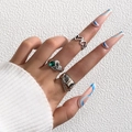 Set di anelli argento vintage con pietra a cuore verde e fascia a catena intrecciata - Argento Vintage Set Anelli Cuore Diamante Verde 3 Pezzi / Argento