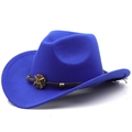 Western royal blue wool felt cowboy hat with braided band and vintage metal buckle - Sapphire Blue
