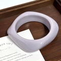 Chic lavender purple resin bangle featuring a polished finish and rounded square shape - Geometric Rhombus / Inner Diameter 65mm / Grey Purple