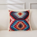 Amerikanischer Retro Kissenbezug aus Baumwolle Leinen mit geometrischem Jacquard und Fransen. - 45*45cm (Ohne Kern) / Jilimu Muster