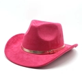 Classic rose red faux suede cowboy hat with gold buckle band for men and women - M (56-58cm) / Rose Red