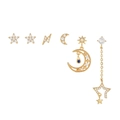 Dettaglio macro di un set di 6 orecchini celesti placcati in oro con zirconi - Set da 6 Pezzi Stella Luna Fulmine / Oro