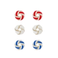 Red, white and blue American flag style enamel woven knot stud earrings set - Cross 3-Piece Set Style (1860)