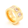 Gold plated wide titanium ring with three square-cut cubic zirconia stones for women - Gold Three White Square Diamonds (KR107820-K) / US 7