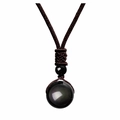 Vintage necklace featuring a rainbow eye obsidian round stone with hand-woven rope - Obsidian (10MM)