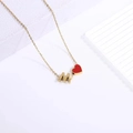 Gold stainless steel necklace with letter M pendant and red enamel heart charm - Heart Letter Necklace M