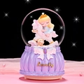 Purple princess music box snow globe with rotating horse and lovely base design - Rocking Horse Girl Purple