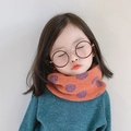 Kids warm knit orange scarf with purple polka dots and round metal glasses - Polka Dot Orange