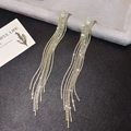 Long silver tassel earrings with crystal rhinestones for evening parties and weddings - Silver Extra Long Rhinestone Waterfall (180)