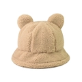 Winter plush teddy bear ear bucket hat in camel fleece with thick thermal insulation - M (56-58cm) / Little Bear Beige