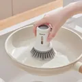 Set of two long handle dish brushes with soap dispenser and transparent liquid window - Short Handle Liquid Dispensing (2 Packs) / Simple White