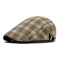 Khaki plaid newsboy cap in cotton with adjustable metal buckle and black strap details - One Size(Adjustable) / Khaki Plaid
