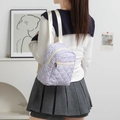Lavender quilted plaid backpack with pink bow embroidery and cream straps for students - 19*12*24cm / Purple Grid with Bow