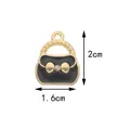 Golden alloy handbag pendant with black enamel and rhinestone, 2cm x 1.6cm DIY accessory - Black Bag