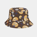 Draufsicht auf Fischerhut mit Halloween-Kürbis- und Totenkopf-Prints auf braunem Stoff - M (56-58cm) / Dunkelbraun Druck-Kürbis Skelett (8#)