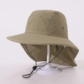 Detail view of khaki sun hat featuring breathable metal eyelets and adjustable wind cord - One Size (52cm) / Army Green