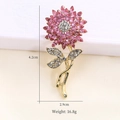 Sparkling pink rhinestone sunflower brooch with golden alloy base and petal details - XD10780-1 Pink Sunflower