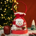Christmas snowman drawstring gift bag made of knitted red fabric with handle - Knitted Style Christmas Snowman Bag