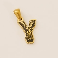 Minimalistische 18k vergoldete Kette mit Buchstaben Y Anhänger und schwarzer Inlay Struktur - Buchstabe Y Anhänger