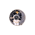 Cartoon astronaut on moon enamel brooch with clock face detail and golden trim - Astronaut and Clock Moon (C2426-1)