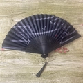 Classic black folding fan with dragonfly and bamboo silk print and black tassel - No.34 Bamboo Peace