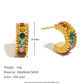 Small C-Shaped Zircon Stud Earrings - Gold Color