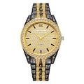 Luxury men's quartz watch with large diamond-encrusted dial and gold-tone metal band - Black and Gold