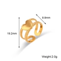 Détails montrant la hauteur 19,2mm et largeur 8,8mm de la bague coeur dorée 18K - Bague Ouverte Coeur Double Couche Polie (R4719-Or)