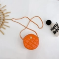 Trendy orange quilted round mini crossbody bag with golden flower detail and chain strap - Orange