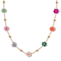 18K gold plated stainless steel floral bracelet with vibrant colorful resin flower beads - Necklace / Assorted Colors