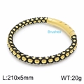 Men's braided leather bracelet with golden metal beads and a brushed gold magnetic clasp - Brushed Gold Metal Beads Black Braided Bracelet (KB149083-KLHQ)