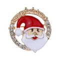 Christmas Santa Claus brooch with gold border, Merry Christmas text and crystals - Gold Santa Claus Head