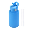 Botella deportiva 650ml de acero inoxidable azul con asa, pajitas y set de limpieza - Azul Aguamarina