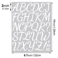 Close-up of 2-inch white cursive vinyl letter stickers showing exact size measurements - 2 Inch Handwritten Alphabet - White