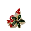 Christmas candle brooch with red enamel, holly leaves and rhinestones for holiday gifts - Christmas Candle