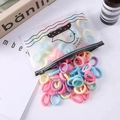 Colorful macaron elastic hair ties set in a frosted zipper bag for girls and women - 100 Pieces Set / Light Multi-color