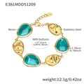 Dettaglio del bracciale in acciaio inossidabile placcato oro 18k con resina verde e misure - Verde Turchese (E381-Resina Verde)