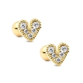 Minimalist S925 sterling silver heart stud earrings with cubic zirconia and ball back - White