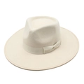 British style cream wool fedora hat with wide brim and ribbon bow for women fashion - M (56-58cm) / Beige 01