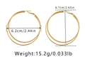 Detailed dimensions of gold brass hoop earrings showing 6.2cm width and 6.7cm height - Double Loop Metal Hoop Style (KE1062) / 18K Gold