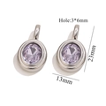 Macro view of 13x23mm oval purple stone pendant with polished stainless steel base - Steel Color Oval Pendant - Purple Zirconia