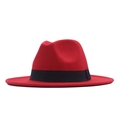 Elegant red wide-brim felt fedora hat featuring a black band on white background - M (56-58cm) / Red