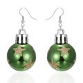 Detail of green Christmas ball earrings with golden stars and silver metal hooks - Green Star