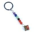 Chakra stone keychain featuring seven natural beads and a unakite Merkaba star pendant - Unakite
