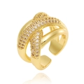 Adjustable gold plated ring with intertwined pavé cubic zirconia accents on a white base - Adjustable Open / Twisted Intertwining Style (J1490)