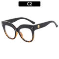 Montatura per occhiali cat eye TR90 nera con aste leopardate e dettagli dorati - Nero e Tartarugato / Sfumato Tè