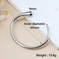 Polished silver stainless steel open bangle with 9mm width and 60mm inner diameter - Inner Diameter 60mm/Width 9mm / Silver